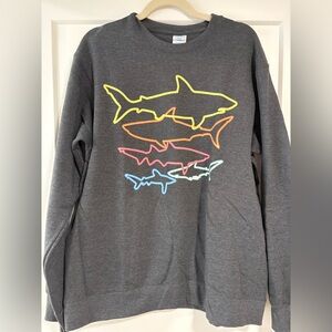 Crew Neck Sweatshirt with Neon Shark Design